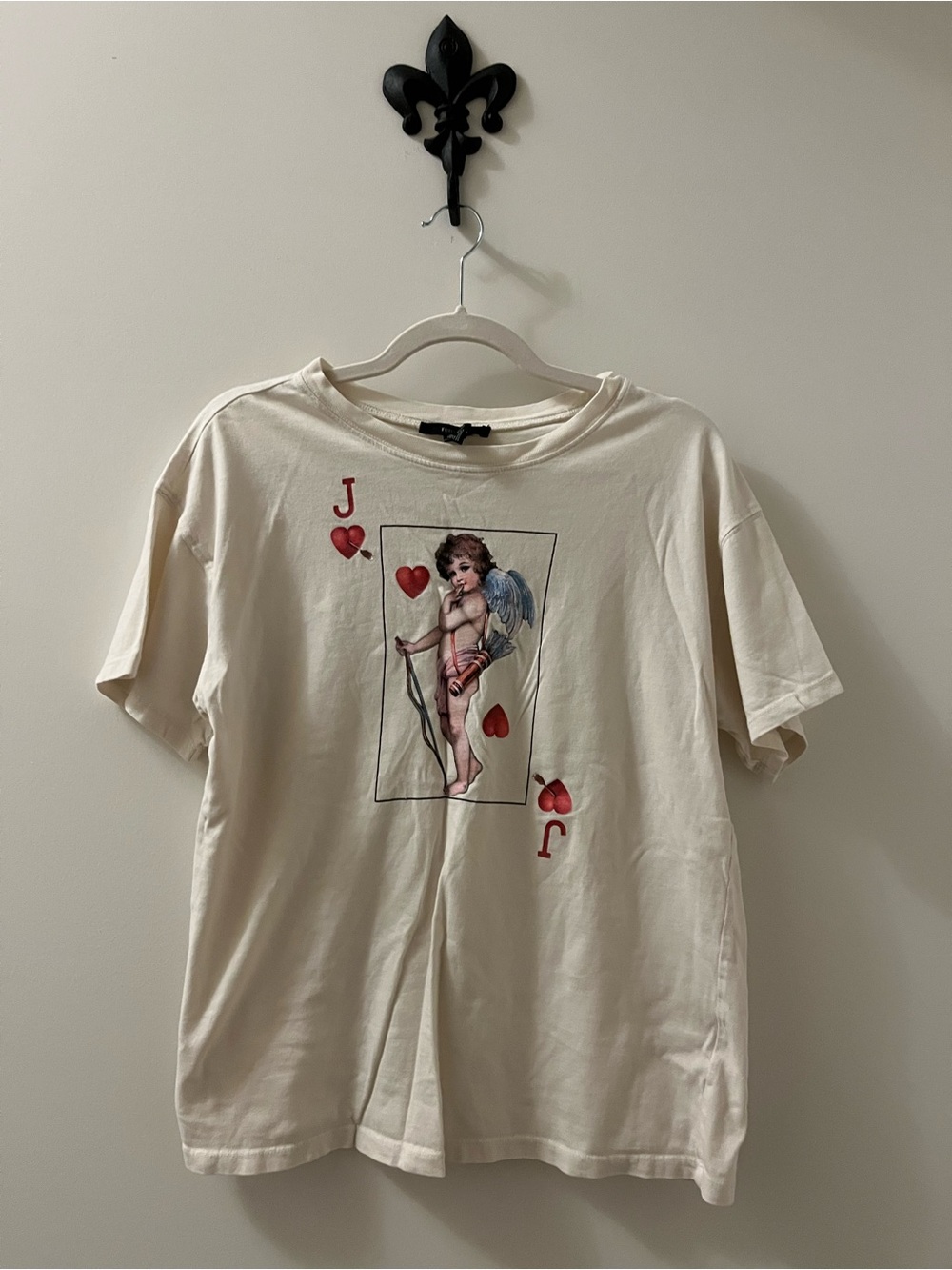 Forever 21 Cream Short-Sleeve Tee with Cupid Playing Card Graphic